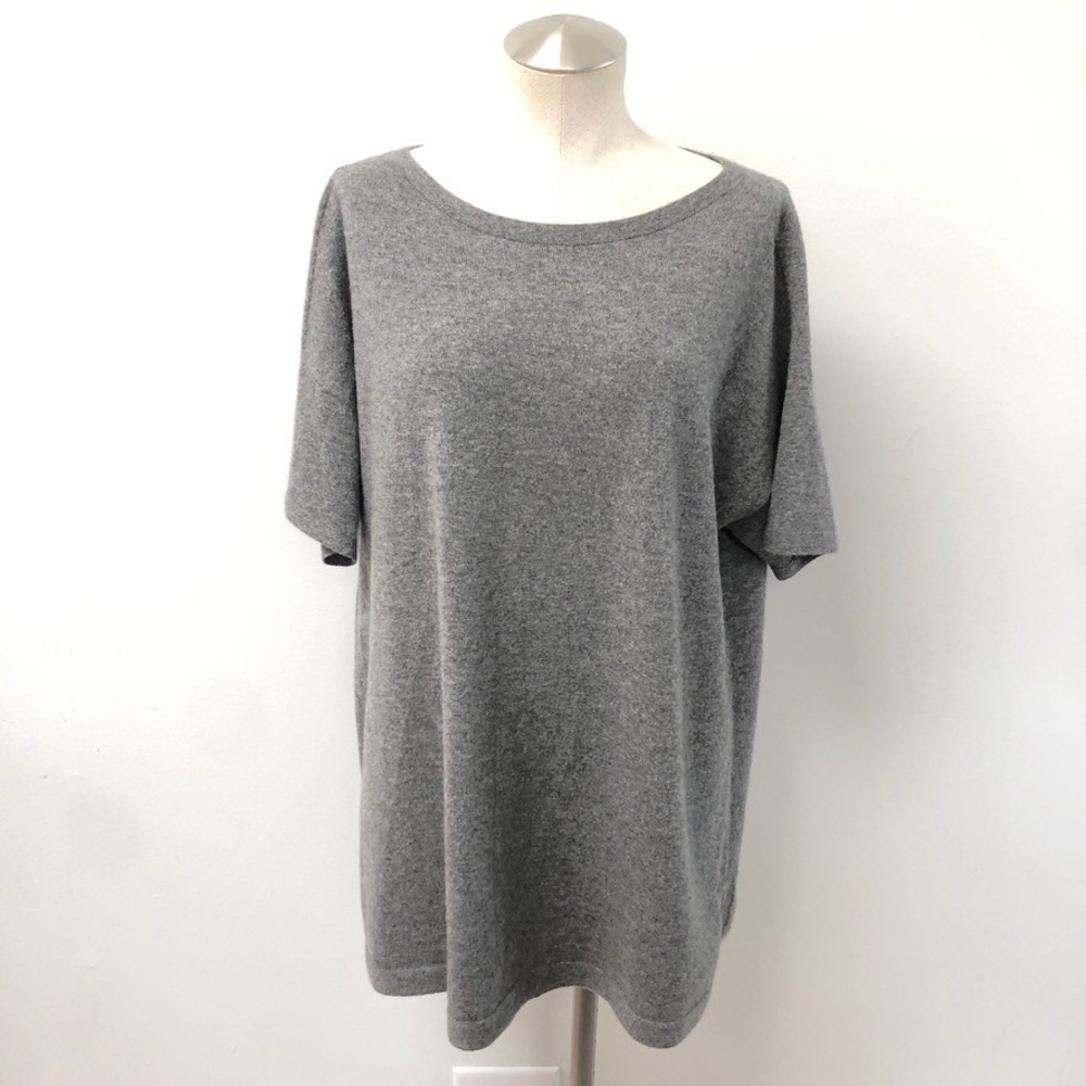 Eileen Fisher Sweater Top Womens Small Gray Short Sleeve Relaxed Scoop Neck